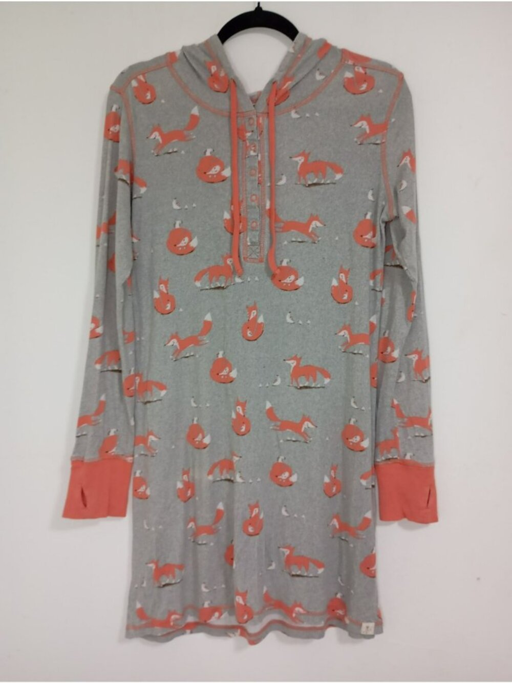Munki Munki Fox Print Nightshirt  Hooded Long Sleeve L Cotton Blend